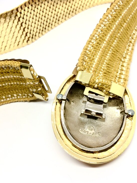 VINTAGE GOLD TONE Stretch Belt Day Lor Wide Scale Statement Disco Waist Cinch main image 15